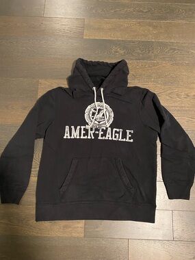 American Eagle Outfitters Black Logo Pullover Hoodie